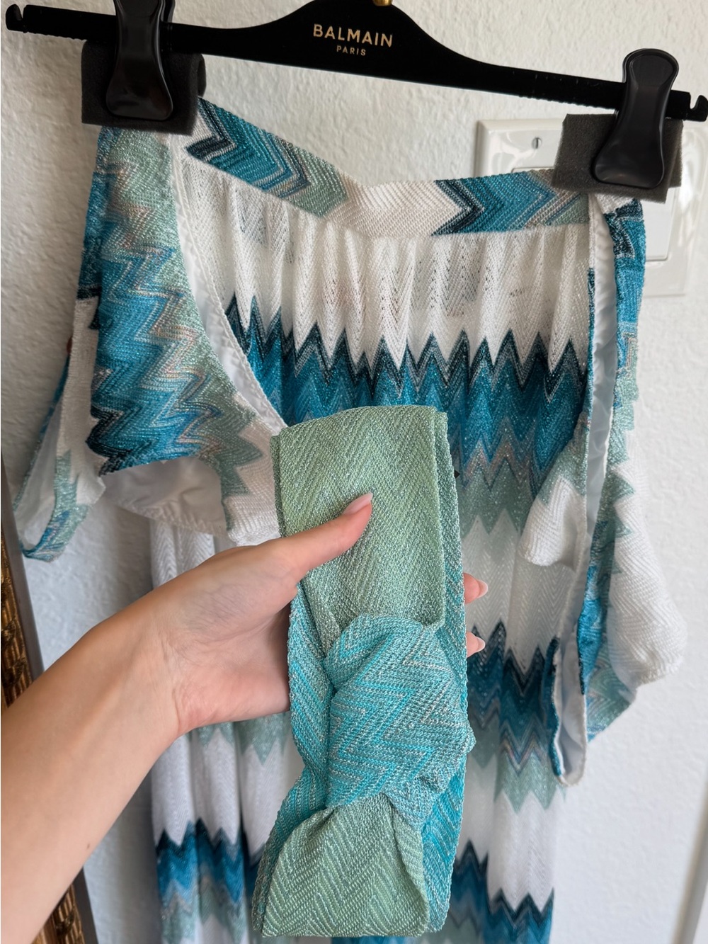 Missoni White and Blue Metallic Zigzag One-Shoulder Bikini NWOT - Picture 8 of 8